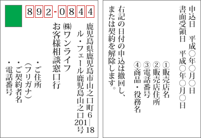 クーリングオフハガキ記入例